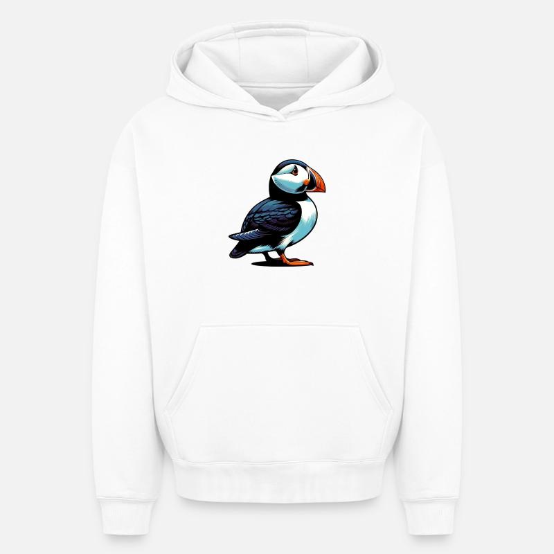 Macareux - Sweat à capuche unisexe oversize épais SPREAD - blanc