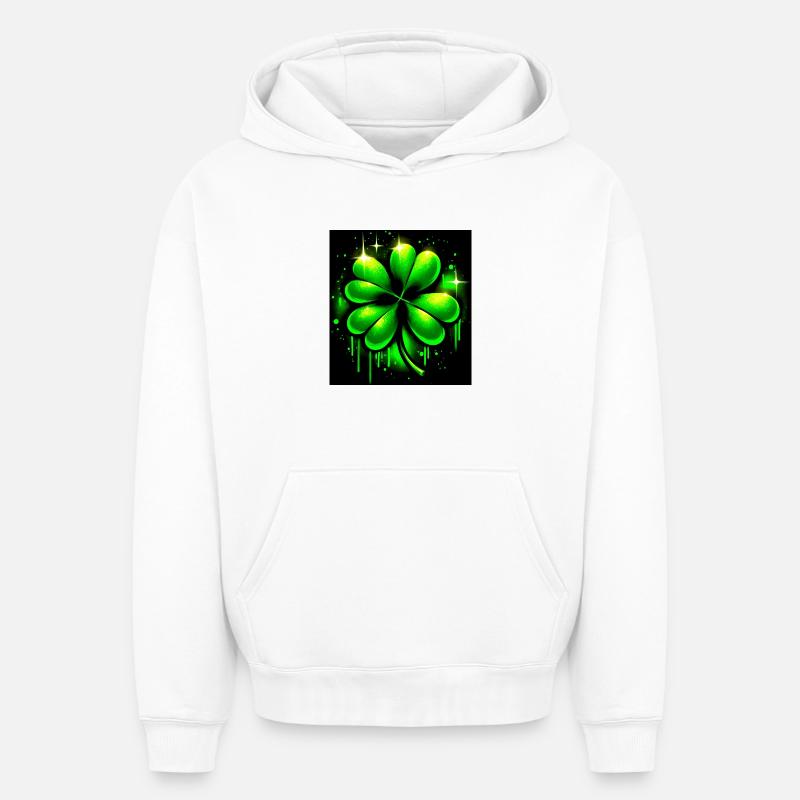 Trèfle à quatre feuilles - Sweat à capuche unisexe oversize épais SPREAD - blanc