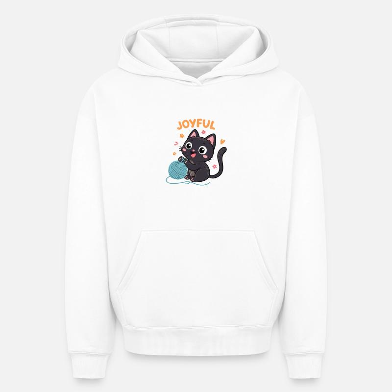 Chaton Joyful et Pelote - Sweat à capuche unisexe oversize épais SPREAD - blanc