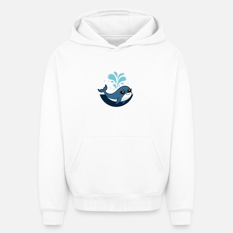 Baleine stylée lunettes noires - Sweat à capuche unisexe oversize épais SPREAD - blanc