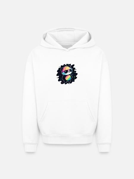 Panda Rainbow Galaxy Cool Glasses - Oversized Heavyweight Unisex Hoodie - white