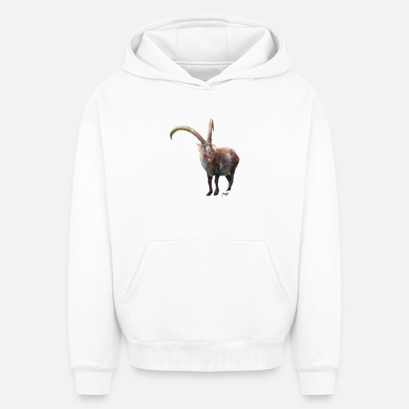 Bouquetin - Sweat à capuche unisexe oversize épais SPREAD - blanc