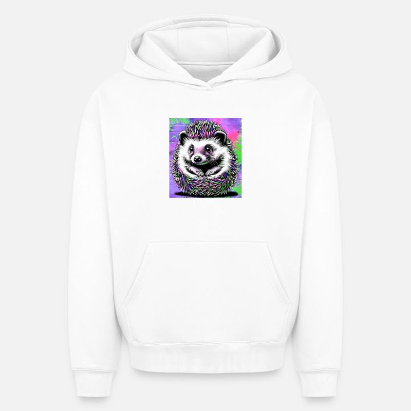 hérisson - Sweat à capuche unisexe oversize épais SPREAD - blanc