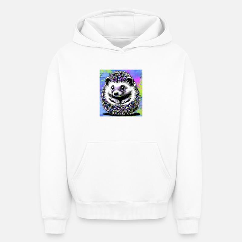 hérisson - Sweat à capuche unisexe oversize épais SPREAD - blanc