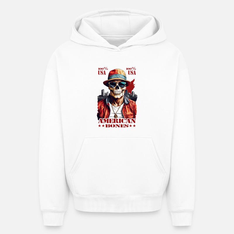 Crâne américain - Sweat à capuche unisexe oversize épais SPREAD - blanc