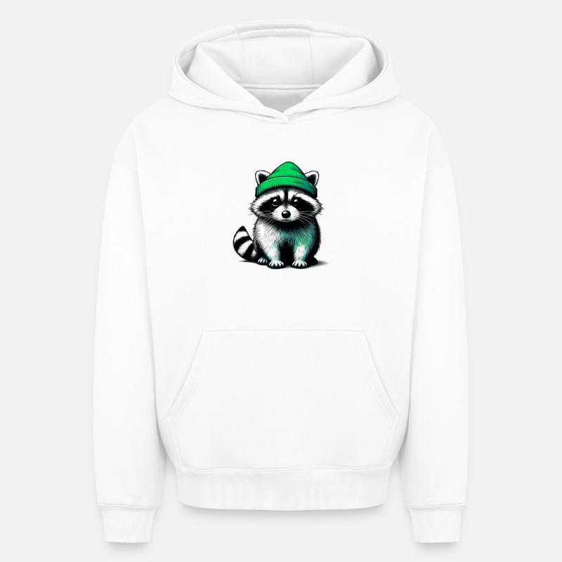 Raton laveur - Sweat à capuche unisexe oversize épais SPREAD - blanc