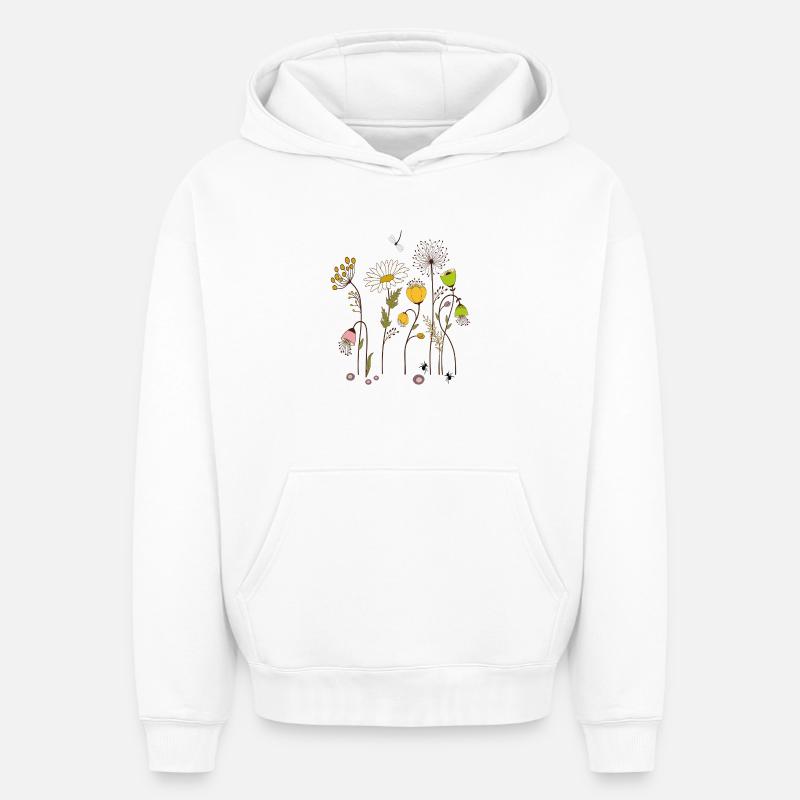 Fleurs de jardin - Sweat à capuche unisexe oversize épais SPREAD - blanc