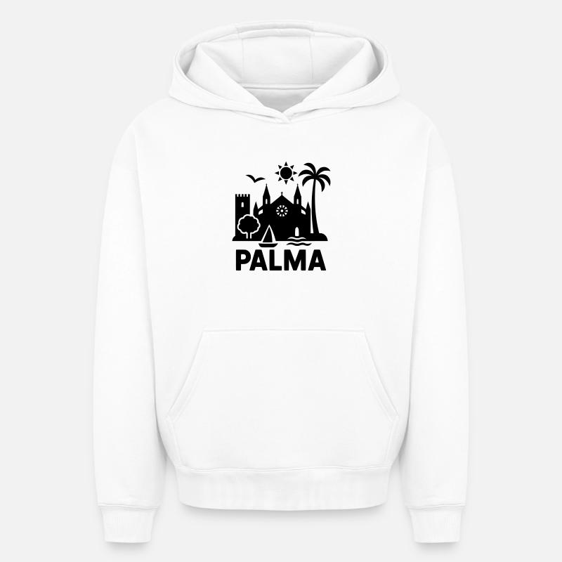 Palma Silhouette Majorque - Sweat à capuche unisexe oversize épais SPREAD - blanc