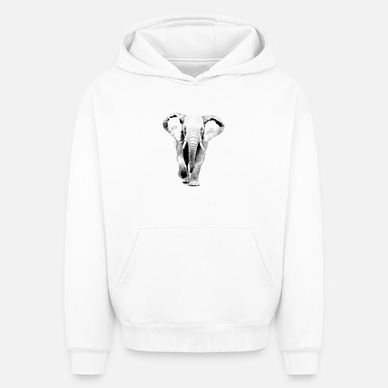 Éléphant - Sweat à capuche unisexe oversize épais SPREAD - blanc