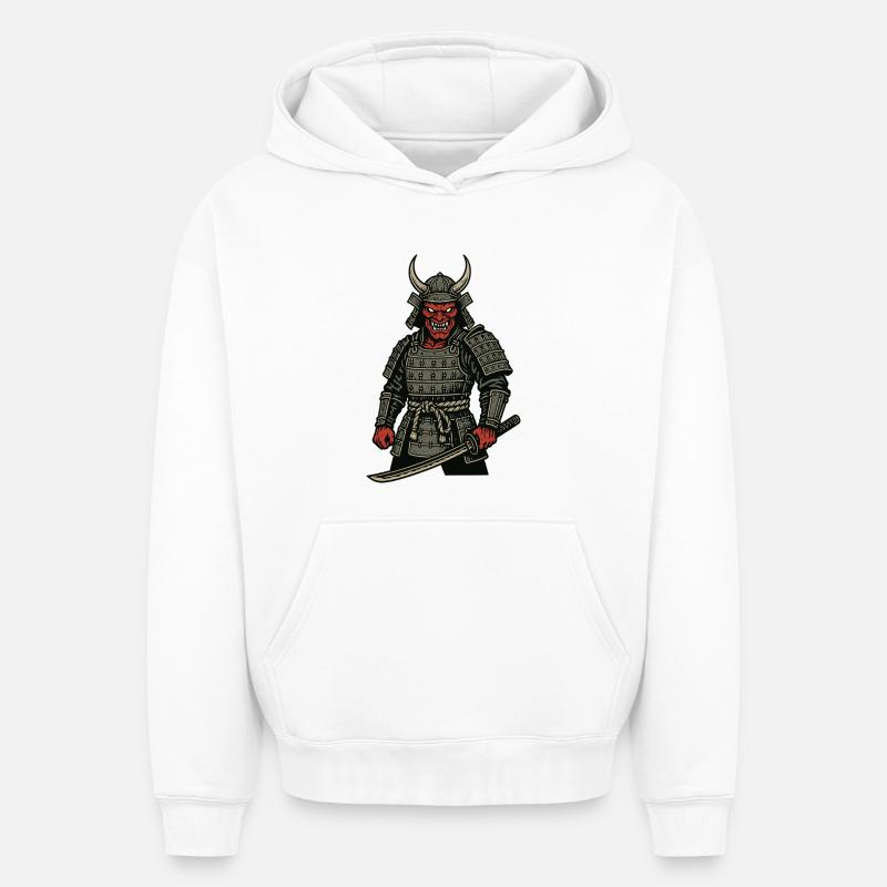 Oni Samurai - Dämonischer Krieger - Oversized Heavyweight Unisex Hoodie - Weiß