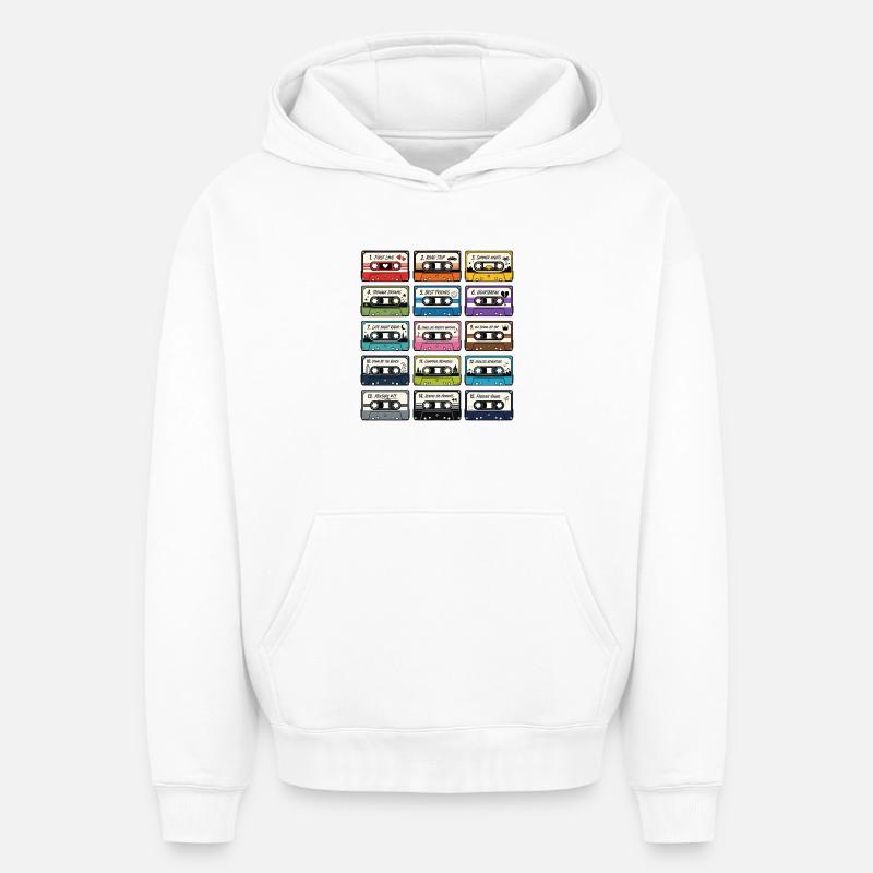 Collection de Cassettes Audio Rétro - Sweat à capuche unisexe oversize épais SPREAD - blanc