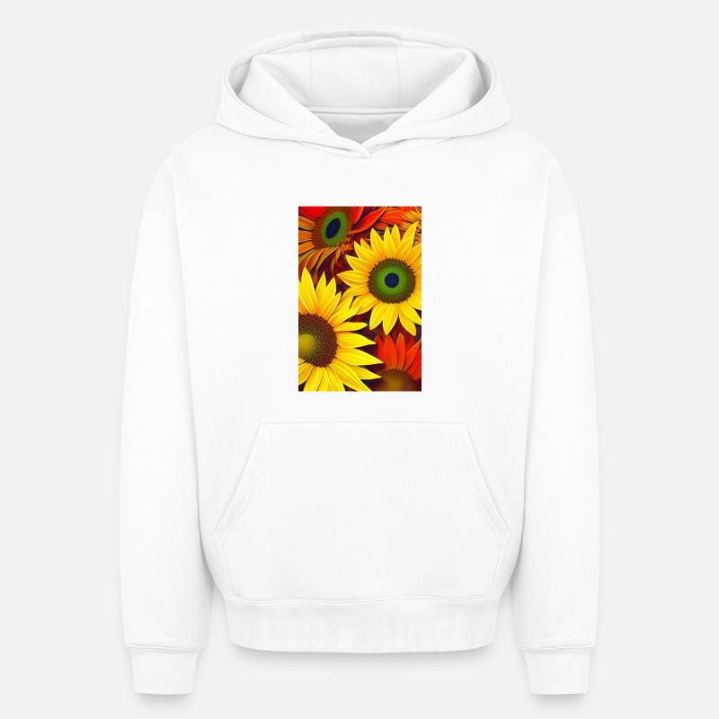 Tournesols - Sweat à capuche unisexe oversize épais SPREAD - blanc