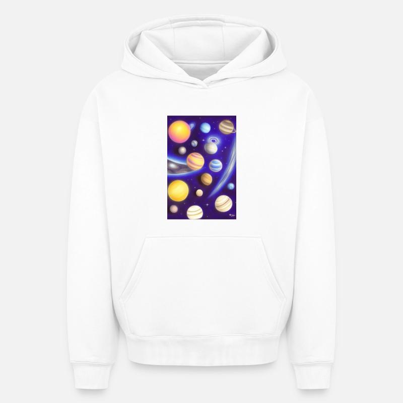 Espace et planètes - Sweat à capuche unisexe oversize épais SPREAD - blanc