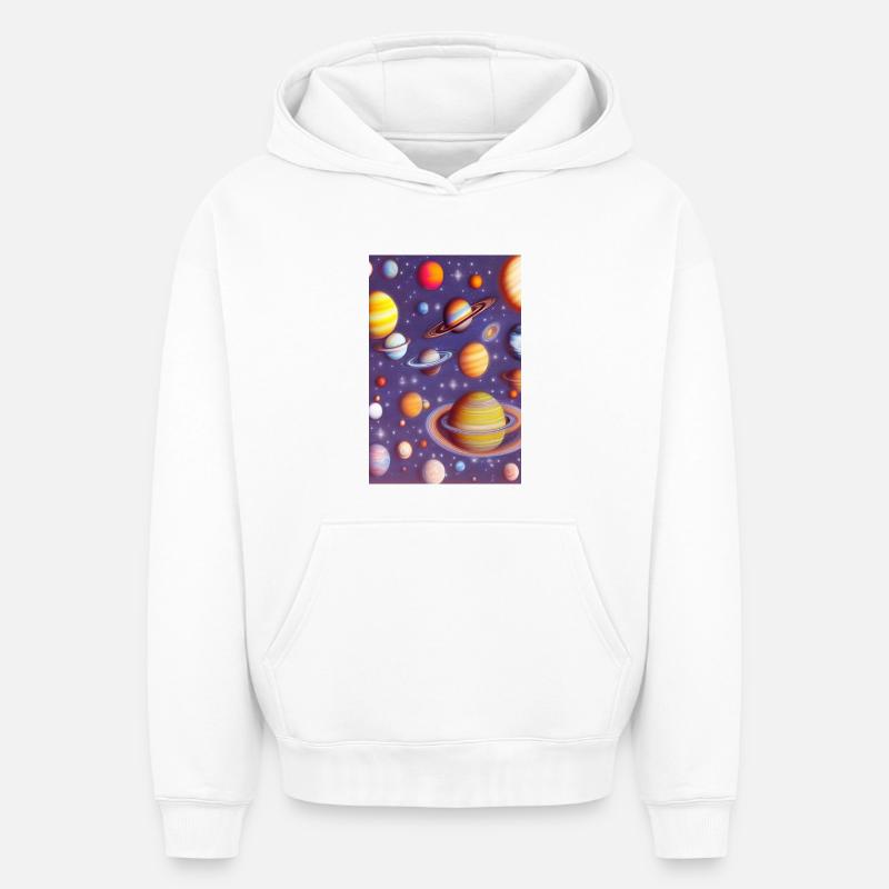 Espace et planètes - Sweat à capuche unisexe oversize épais SPREAD - blanc