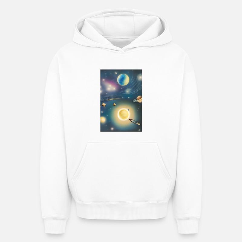 Espace et planètes - Sweat à capuche unisexe oversize épais SPREAD - blanc