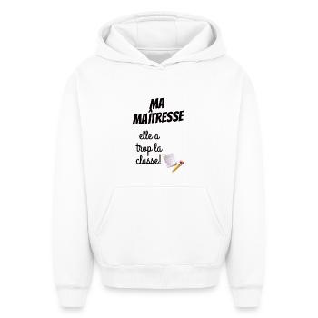 Cadeau maîtresse personnalisé - Sweat à capuche unisexe oversize épais SPREAD - blanc - Devant - AI Model Female 172 dark (172cm) & AI Model Male 185 light (185cm)