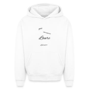 Prénom Laure - Sweat à capuche unisexe oversize épais SPREAD - blanc - Devant - AI Model Female 172 dark (172cm) & AI Model Male 185 light (185cm)