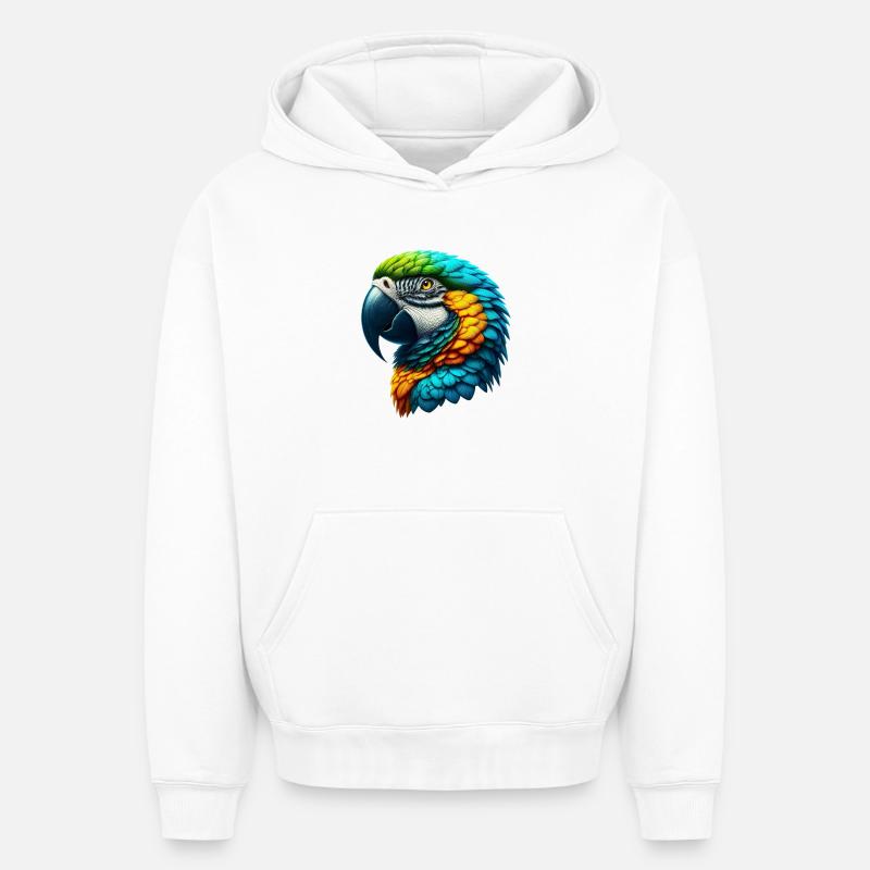 Perroquet - Sweat à capuche unisexe oversize épais SPREAD - blanc