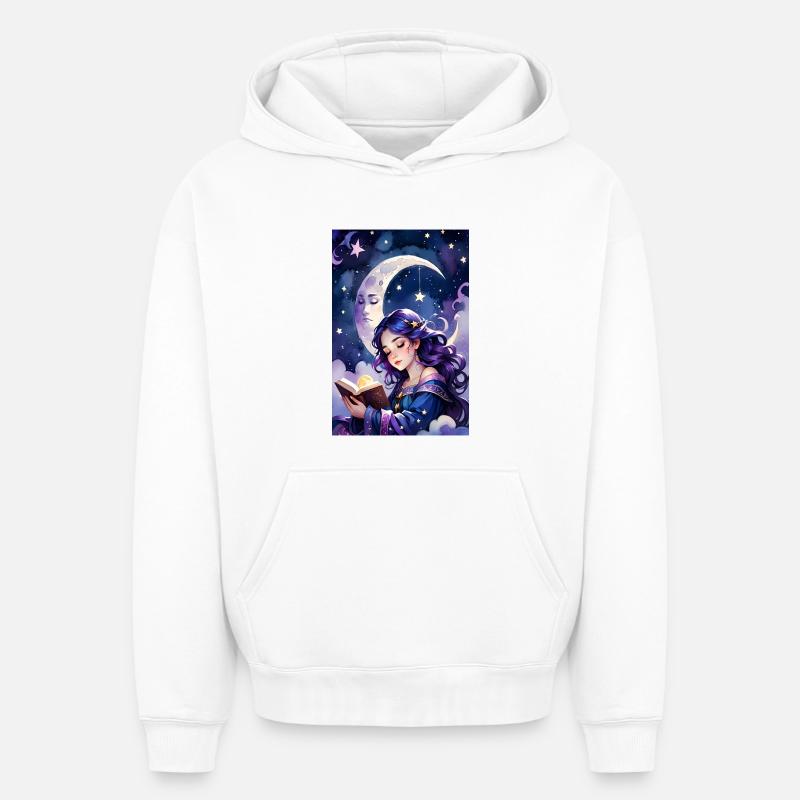 Lire et s’endormir - Sweat à capuche unisexe oversize épais SPREAD - blanc