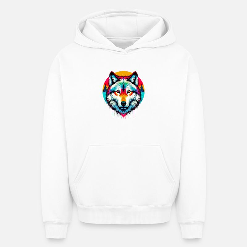 Loup - Sweat à capuche unisexe oversize épais SPREAD - blanc