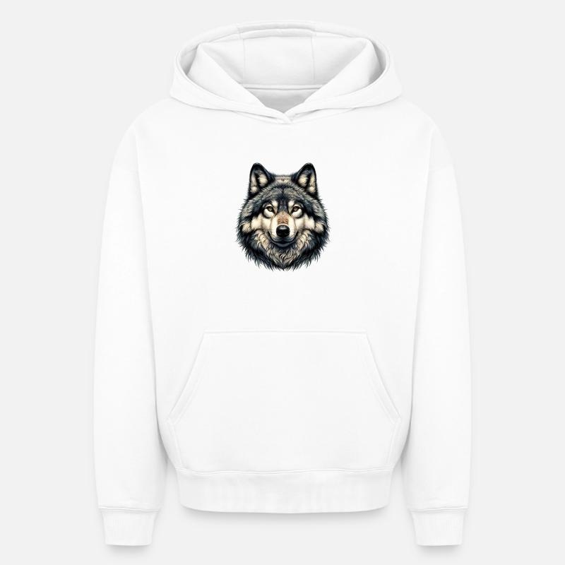 Loup - Sweat à capuche unisexe oversize épais SPREAD - blanc