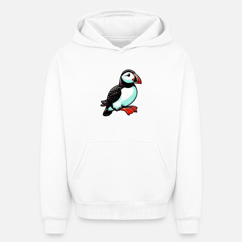 Macareux - Sweat à capuche unisexe oversize épais SPREAD - blanc