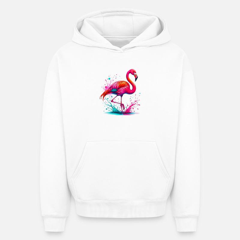 Flamant - Sweat à capuche unisexe oversize épais SPREAD - blanc