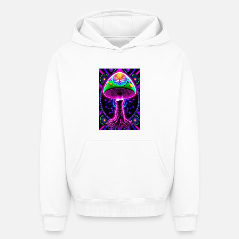 Champignon psychédélique - Sweat à capuche unisexe oversize épais SPREAD - blanc