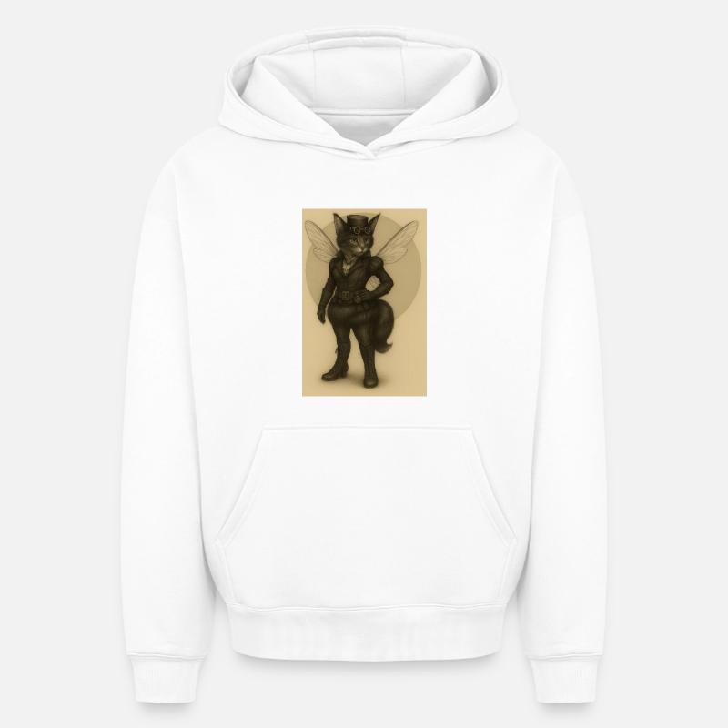 Dame Steamcat - Sweat à capuche unisexe oversize épais SPREAD - blanc