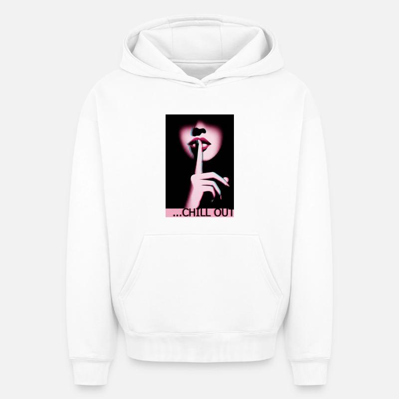 Shhh Chillout Lip Image - Sweat à capuche unisexe oversize épais SPREAD - blanc
