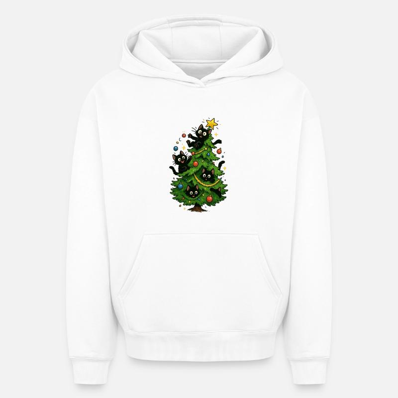 Sapin de Noël Chats Noël - Sweat à capuche unisexe oversize épais SPREAD - blanc