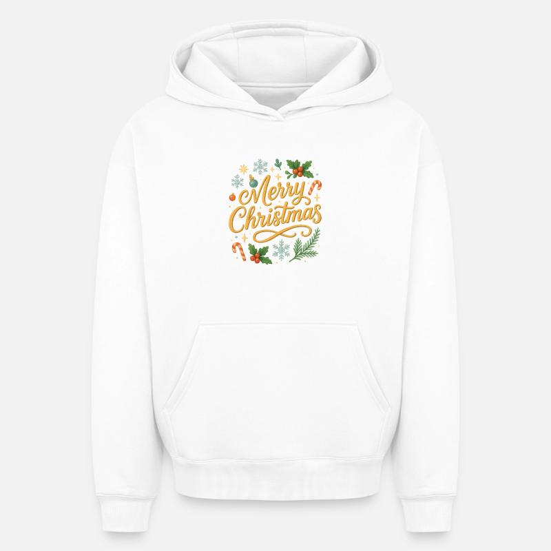 Lettrage de joyeux Noël - Sweat à capuche unisexe oversize épais SPREAD - blanc