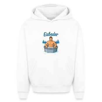 Un homme musclé dans un bain de glace - Sweat à capuche unisexe oversize épais SPREAD - blanc - Devant - AI Model Female 172 dark (172cm) & AI Model Male 185 light (185cm)