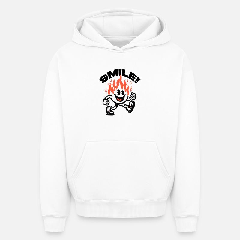 Souris ! Ami Fougueux Smiley - Sweat à capuche unisexe oversize épais SPREAD - blanc