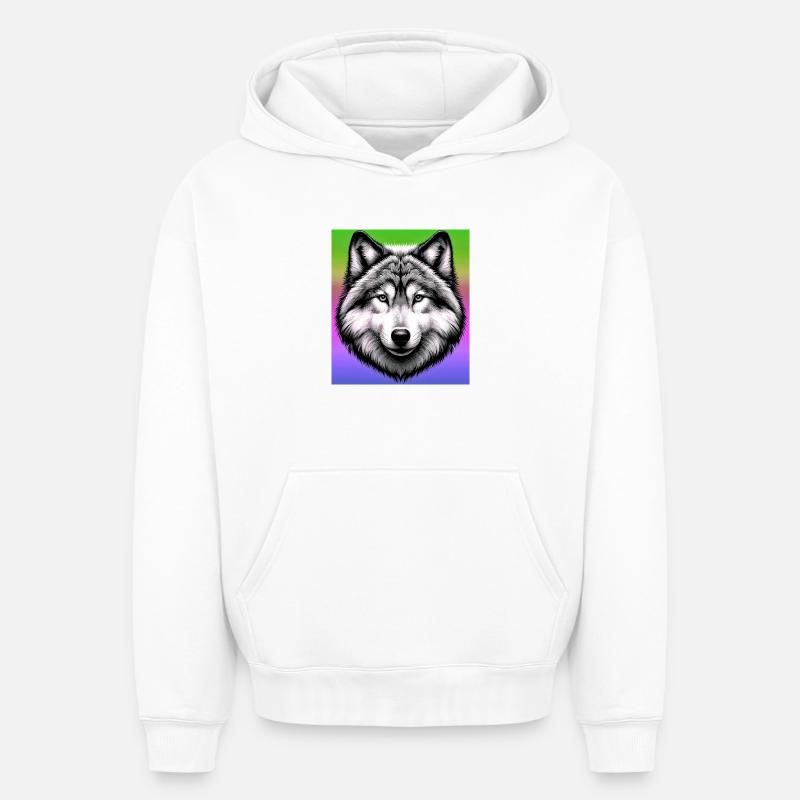 Loup - Sweat à capuche unisexe oversize épais SPREAD - blanc