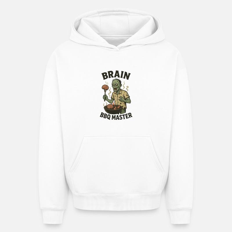 Zombie Grill Master Brain BBQ - Sweat à capuche unisexe oversize épais SPREAD - blanc