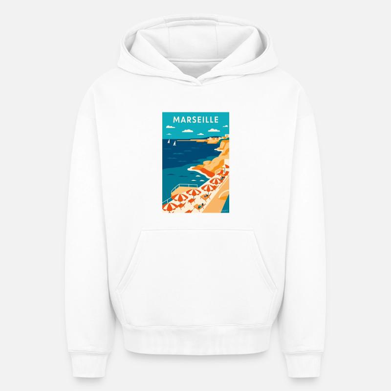 Marseille Côte Azur Plage - Sweat à capuche unisexe oversize épais SPREAD - blanc