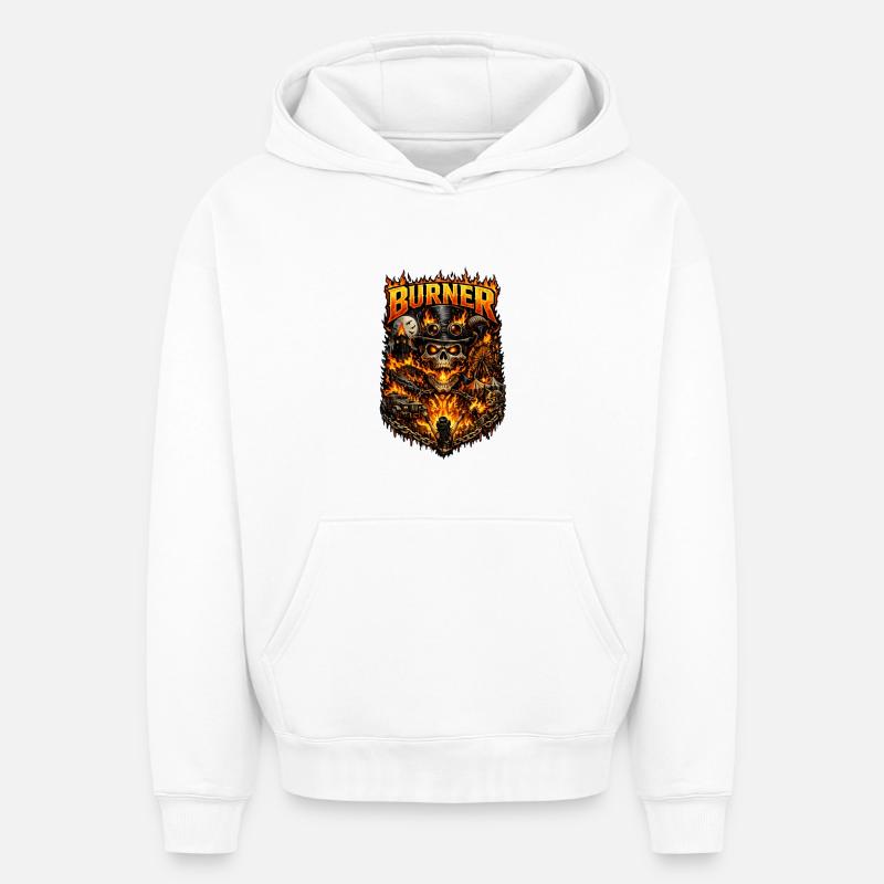 Burner – Feu, Liberté et Rébellion - Sweat à capuche unisexe oversize épais SPREAD - blanc