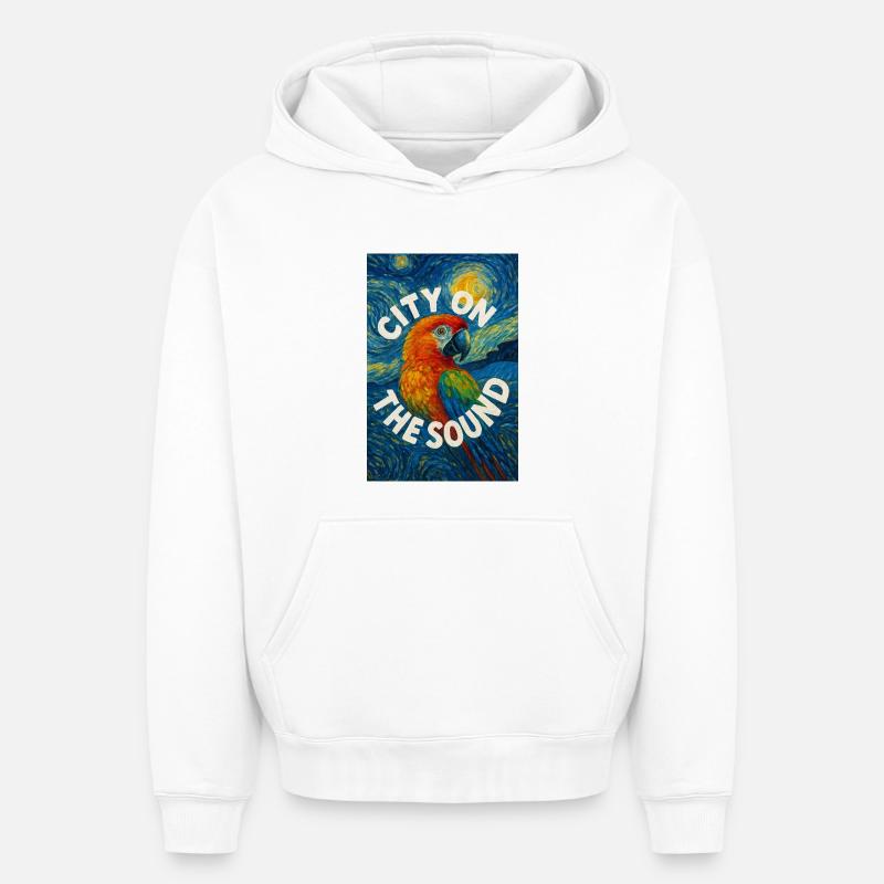 Vibrant_Macaw_Amidst_Swirling_Post-Impressionis - Sweat à capuche unisexe oversize épais SPREAD - blanc
