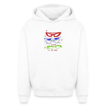 Lunettes de soleil, regardez-moi - Sweat à capuche unisexe oversize épais SPREAD - blanc - Devant - AI Model Female 172 dark (172cm) & AI Model Male 185 light (185cm)
