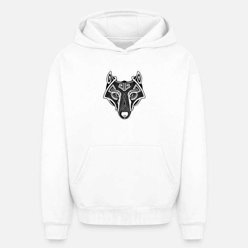 Loup viking - Sweat à capuche unisexe oversize épais SPREAD - blanc
