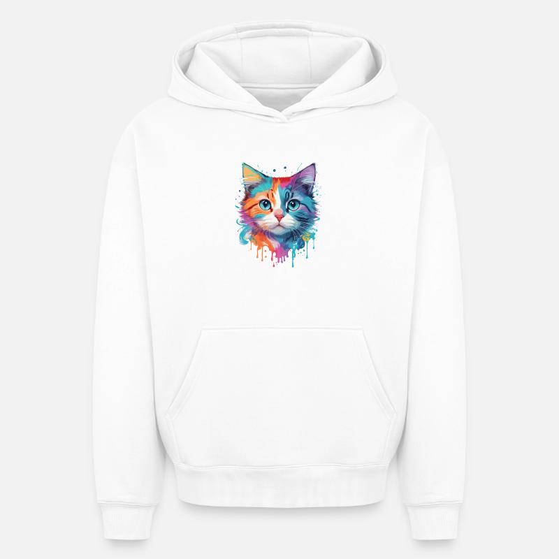 Chat mignon - Sweat à capuche unisexe oversize épais SPREAD - blanc