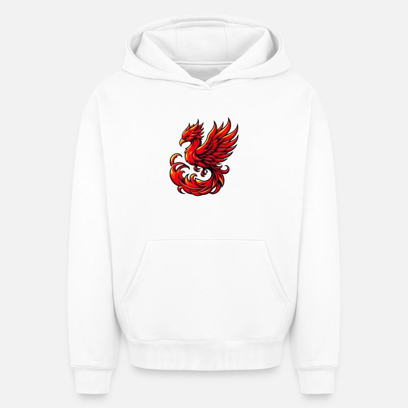 Phénix rouge - Sweat à capuche unisexe oversize épais SPREAD - blanc