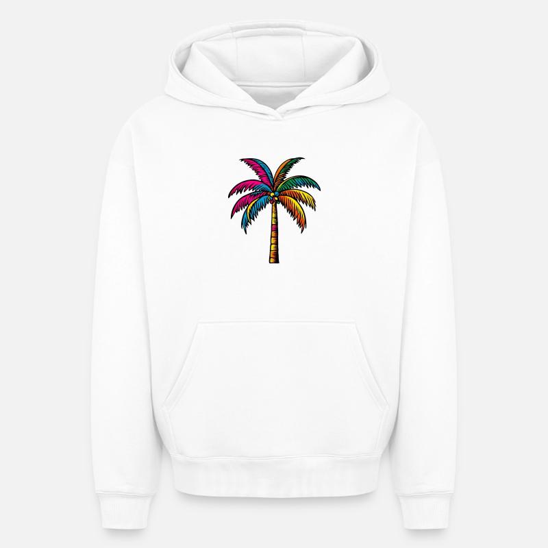 Palmier - Sweat à capuche unisexe oversize épais SPREAD - blanc