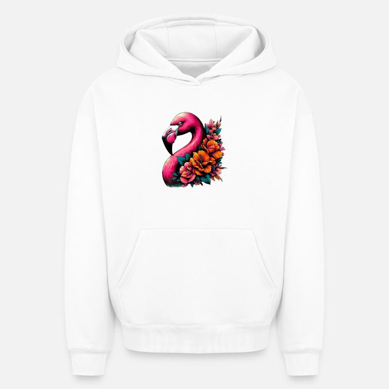 Flamant - Sweat à capuche unisexe oversize épais SPREAD - blanc