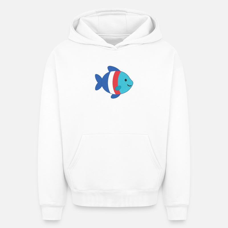 Poisson rayé - Sweat à capuche unisexe oversize épais SPREAD - blanc