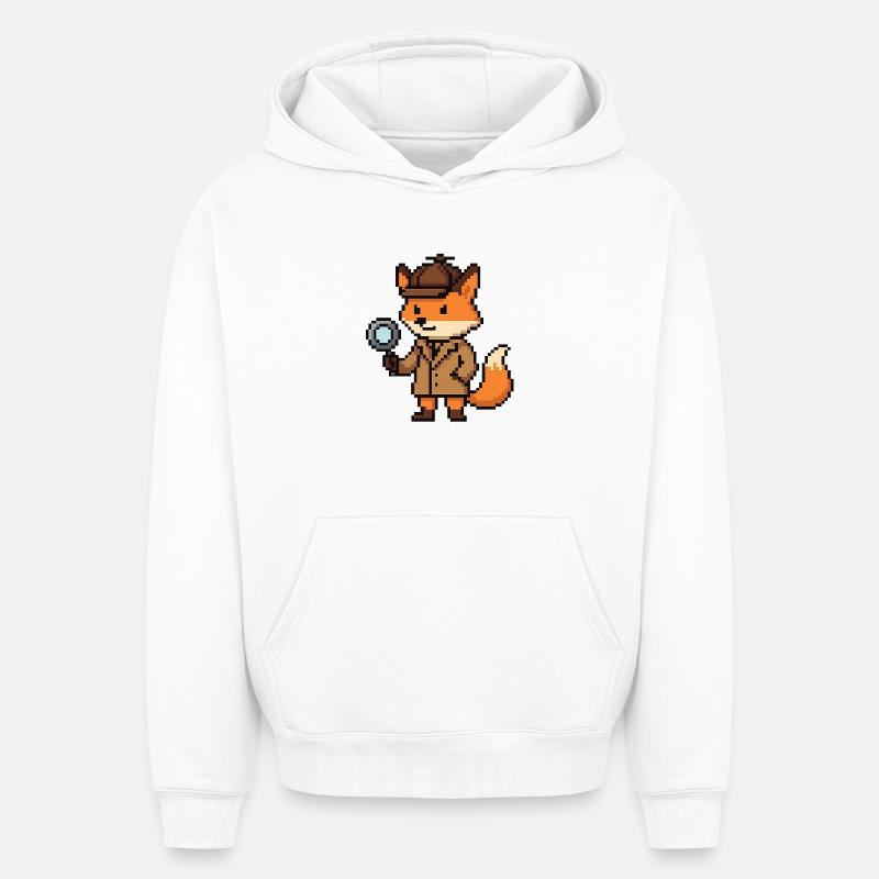 Pixel Detective Fox Design - Sweat à capuche unisexe oversize épais SPREAD - blanc