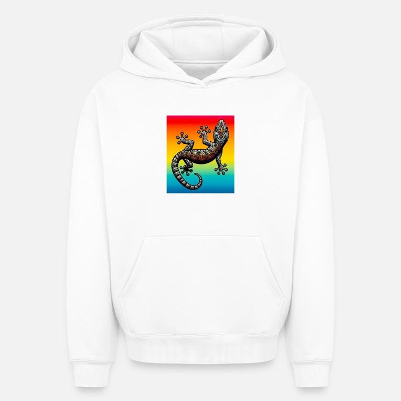 Gecko - Sweat à capuche unisexe oversize épais SPREAD - blanc