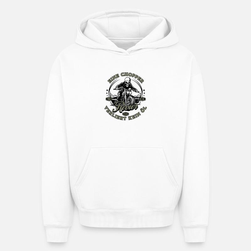 Moto motard chopper squelette - Sweat à capuche unisexe oversize épais SPREAD - blanc