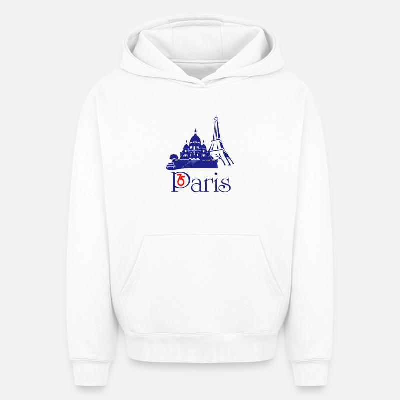 Paris 75 - Sweat à capuche unisexe oversize épais SPREAD - blanc